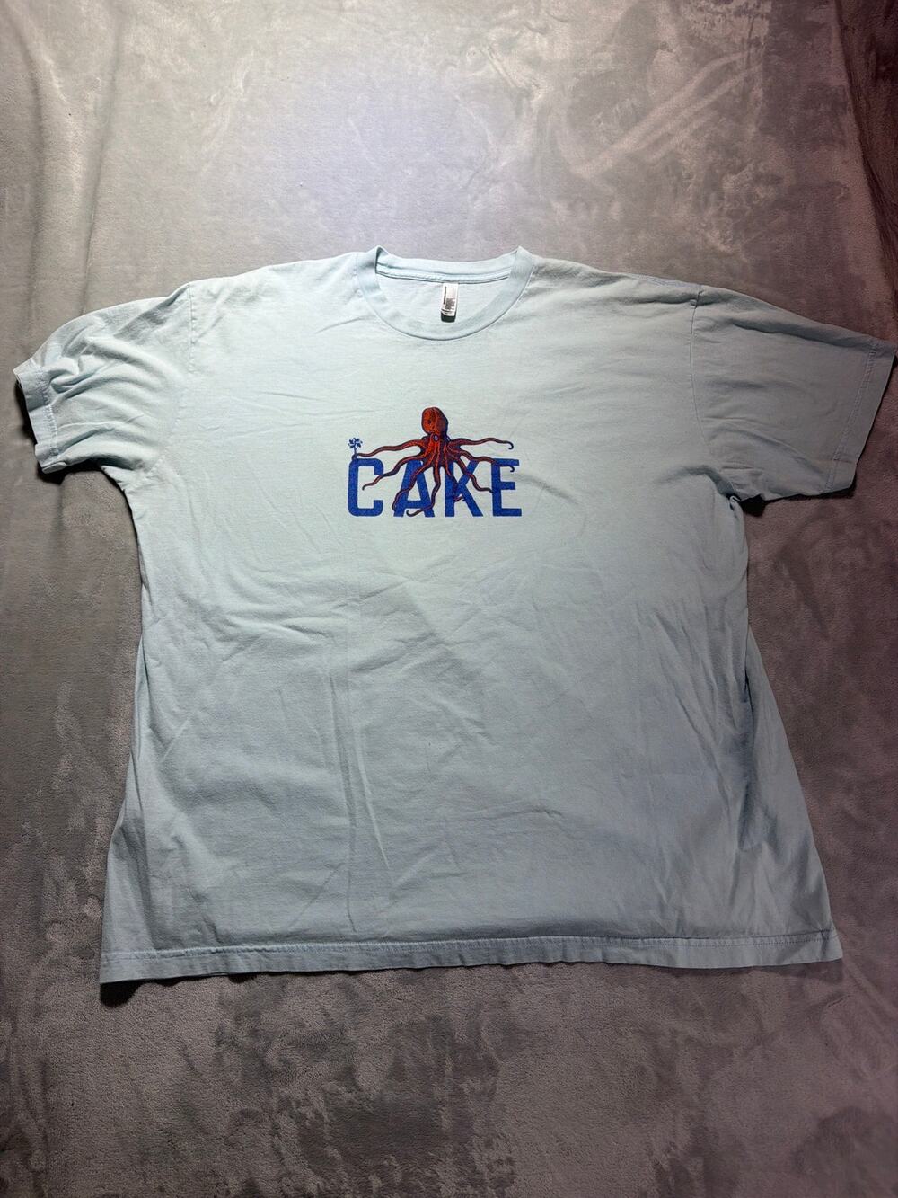 Vintage CAKE Band Octopus Graphic T-Shirt Light Blue American Apparel Mens 2XL